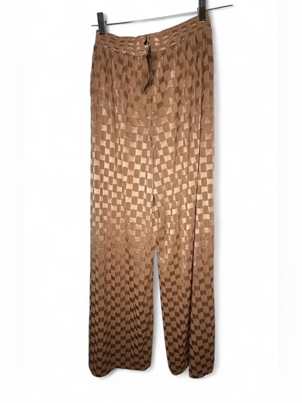 NWT SHEIN Checkerboard Satin Wide-Leg Pants and sexy top- Sheer set. Size M. - Picture 3 of 8
